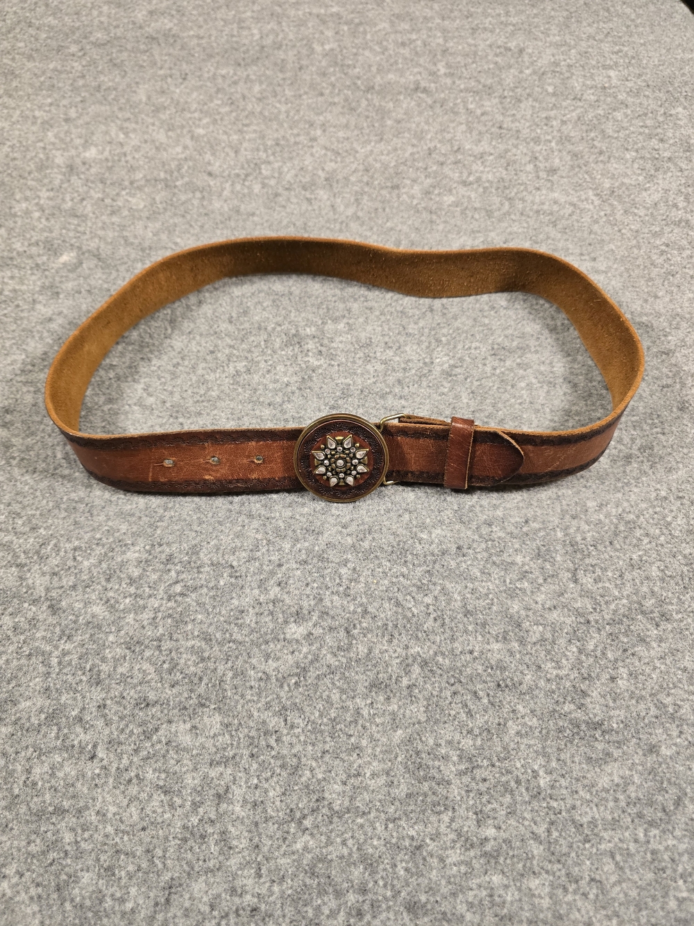 Brown Leather Womens Belt with Decorative Boho Buckle